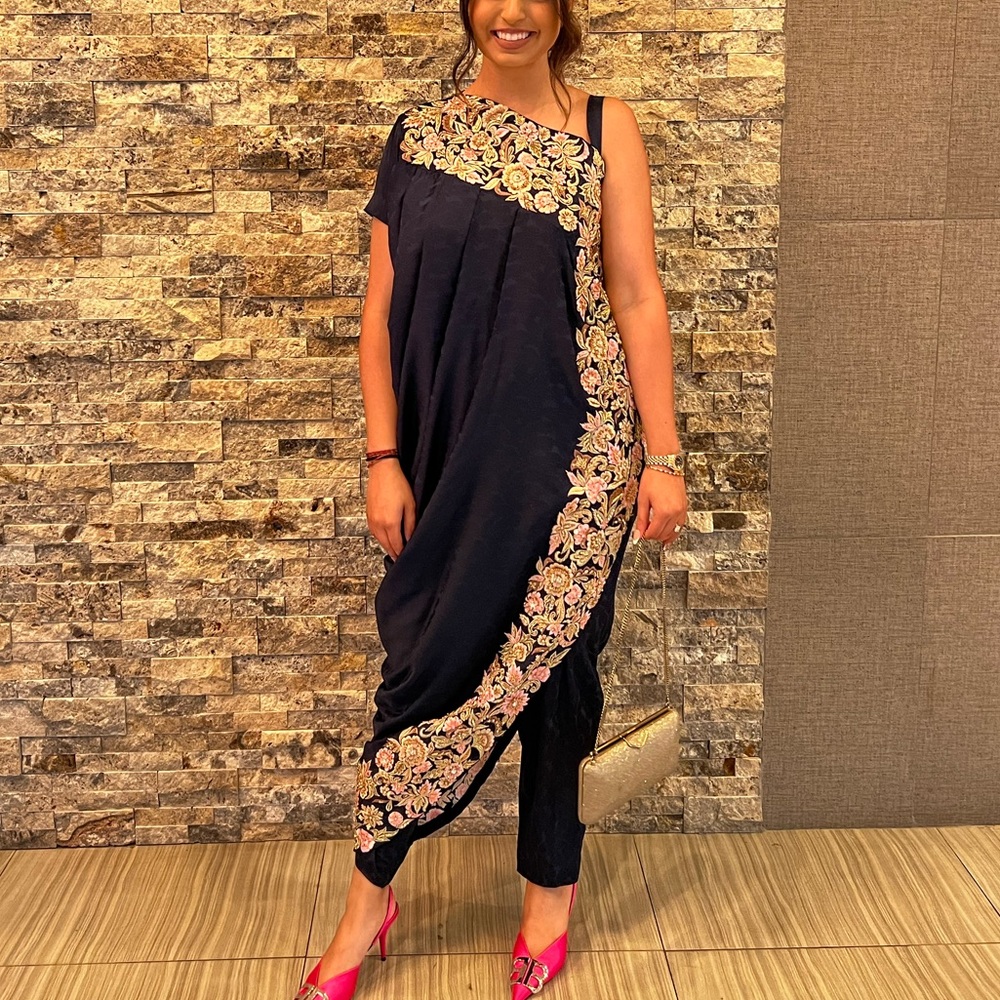 One Shoulder Blue Indian/Pakistani Outfit